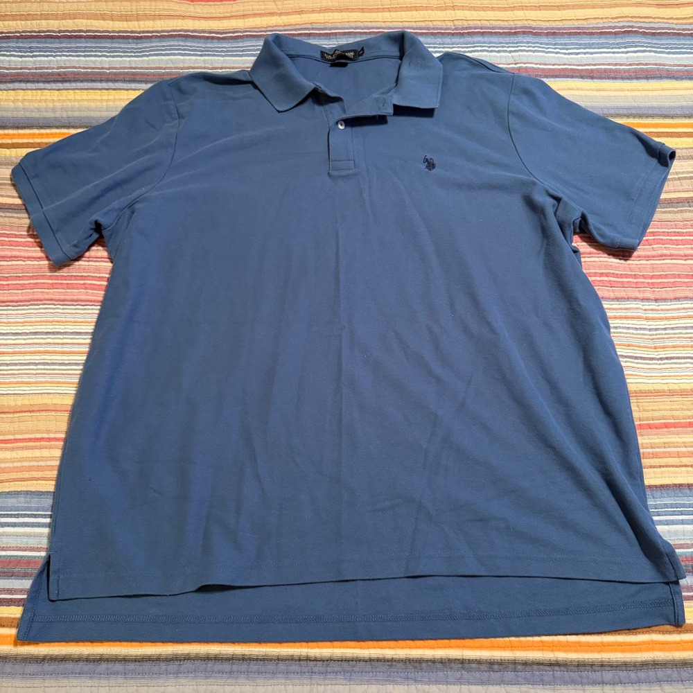 US Polo Assn Mens 2XL Blue Performance Pique Short Sleeve‎ Polo Shirt Logo